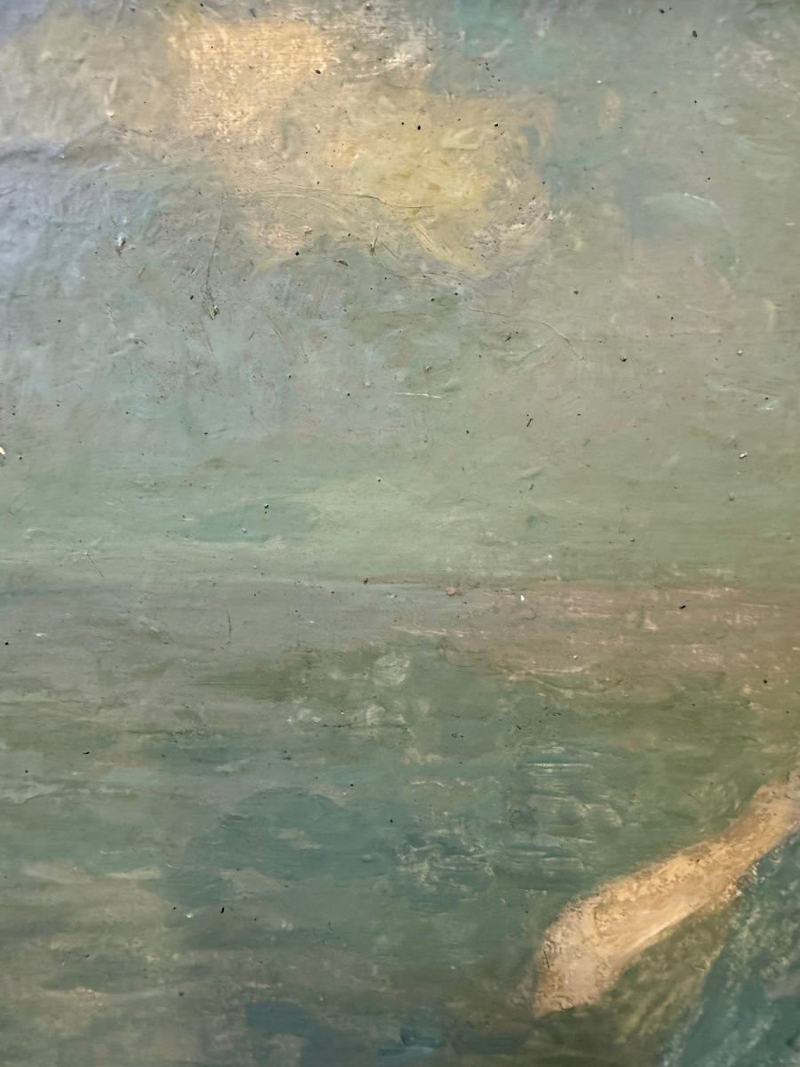 Elegant Woman On The Beach At Knokke (1926) - Impressionism - Oil On Cardboard By Jean Gouweloos-photo-4