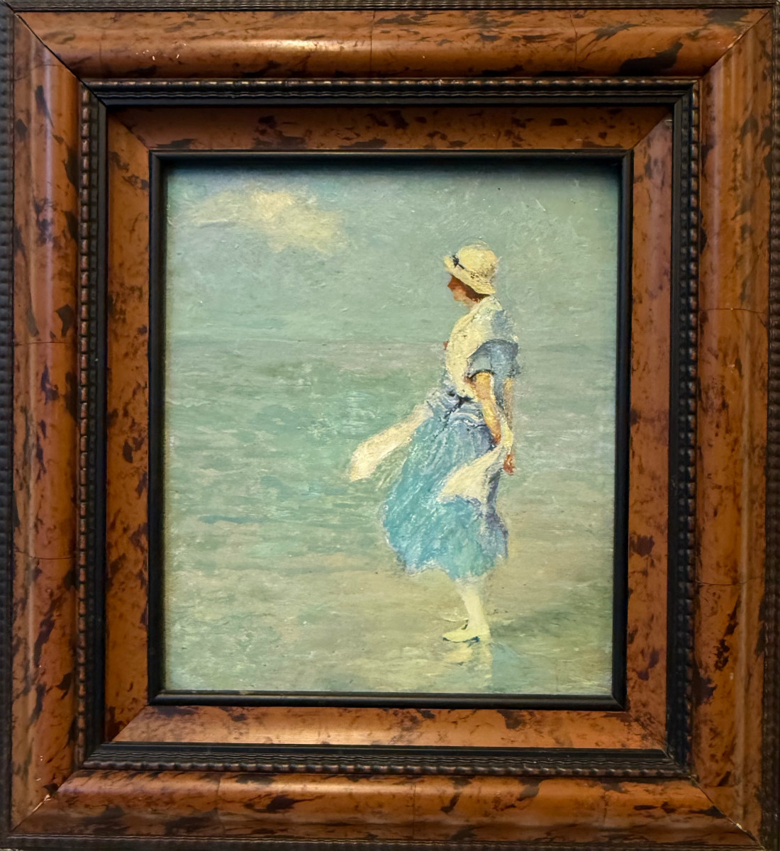 Elegant Woman On The Beach At Knokke (1926) - Impressionism - Oil On Cardboard By Jean Gouweloos