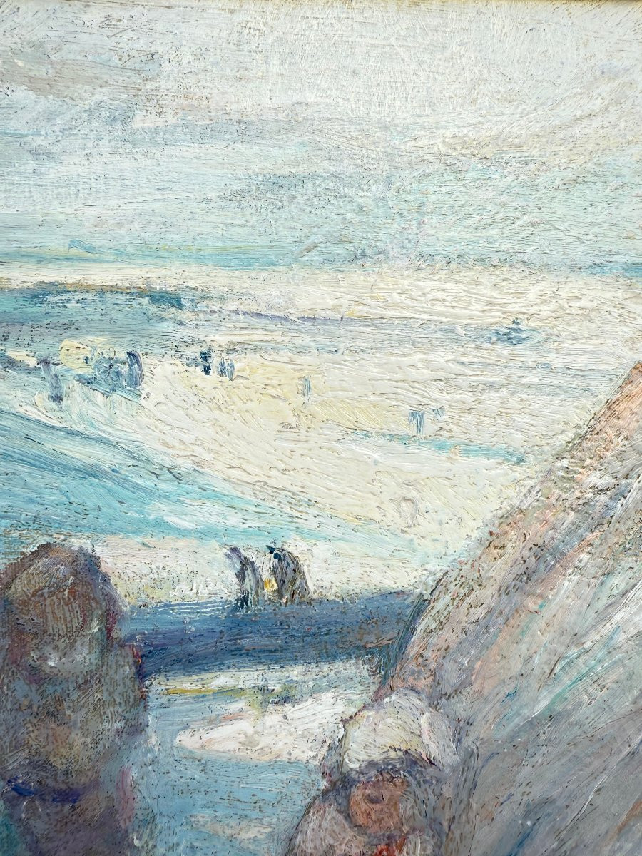 Plage animée . Huile sur toile  signée de Jules van BIESBROECK (1873-1965) - IMPRESSIONNISME-photo-4