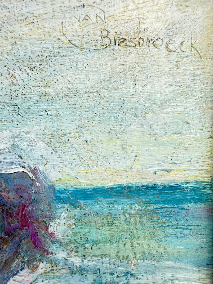 Plage animée . Huile sur toile  signée de Jules van BIESBROECK (1873-1965) - IMPRESSIONNISME-photo-7