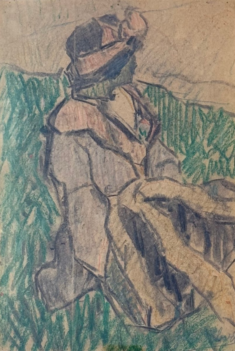 Femme au manteau (1914) - FAUVISME- Dessin de Jos ALBERT (1886-1981)-photo-2