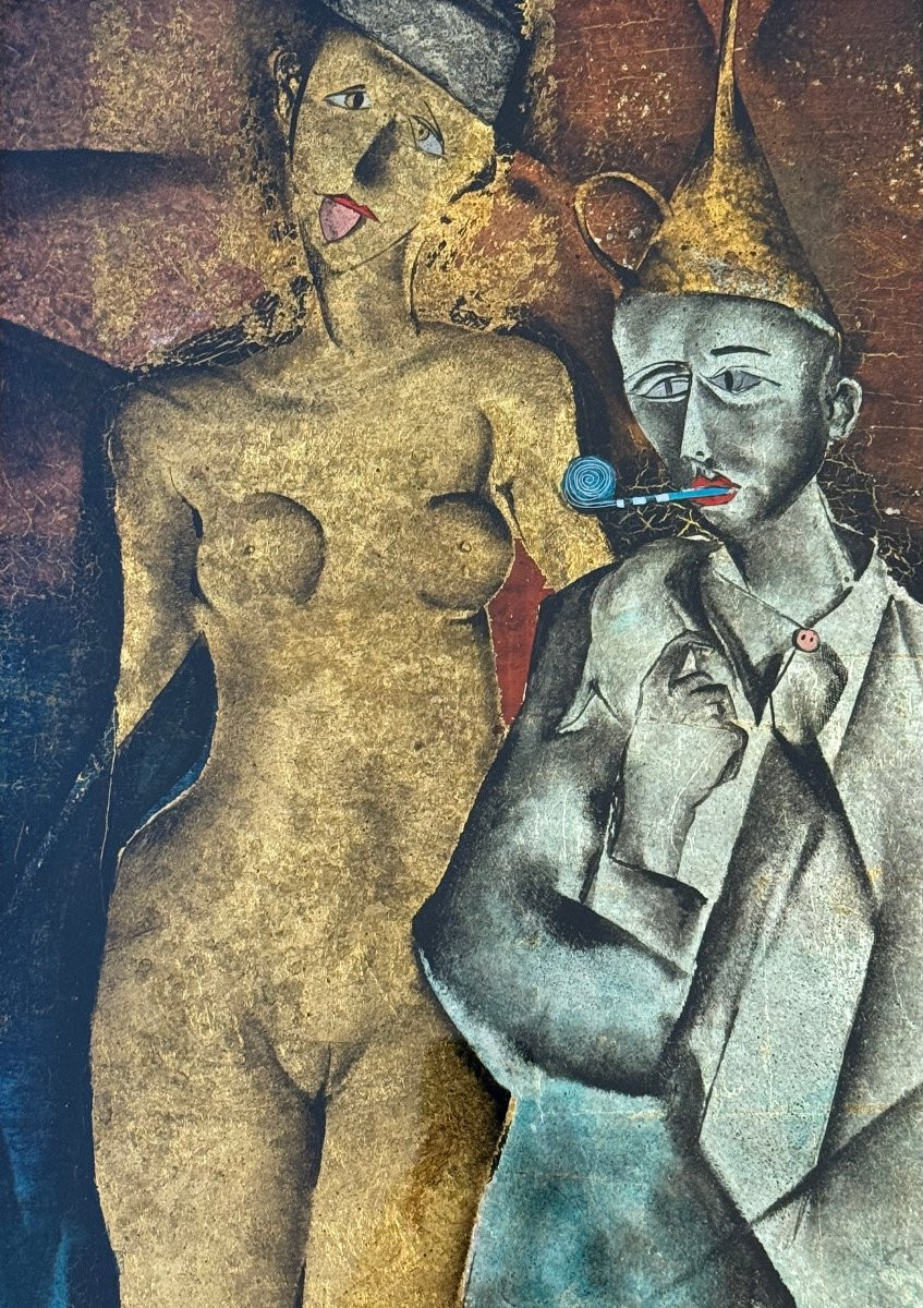 Nude With Blue Bishop Eglomisé Titled And Signed By Ferdinand Pire-photo-4
