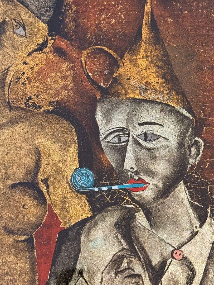 Nude With Blue Bishop Eglomisé Titled And Signed By Ferdinand Pire-photo-4