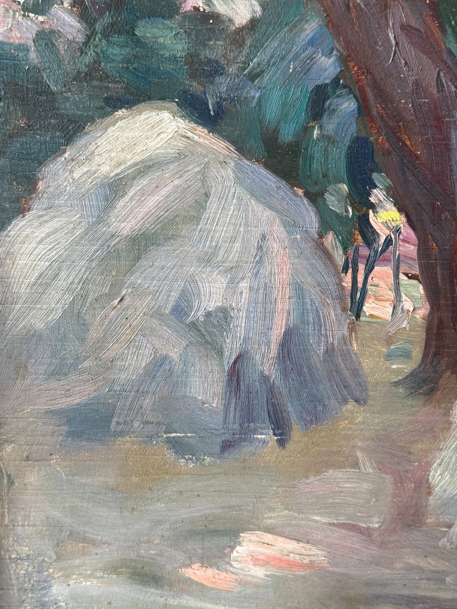 Landscape With Haystacks, Impressionist Painting By Emile Lecomte (1866-1938).-photo-3