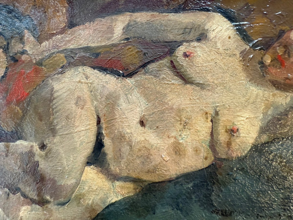 Nu féminin, Huile sur toile signée de Médard MAERTENS (1875-1946), FAUVISME -photo-1