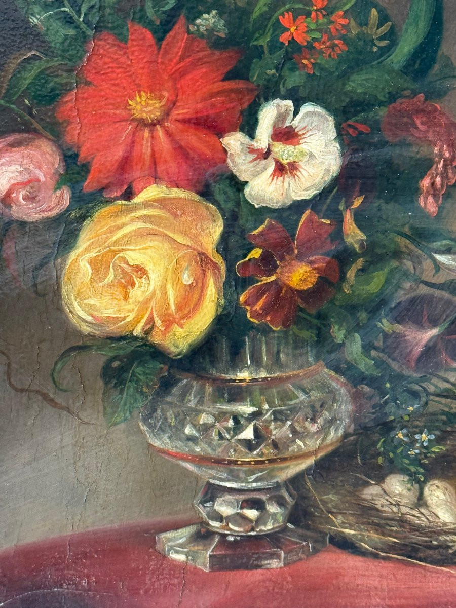Fleurs dans le goût de l'école Hollandaise, XIXème, Huile sur panneau-photo-4