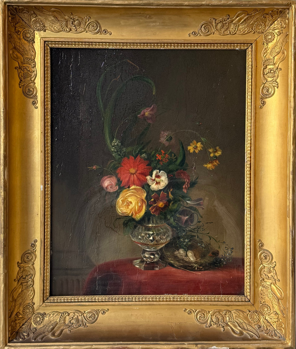 Fleurs dans le goût de l'école Hollandaise, XIXème, Huile sur panneau