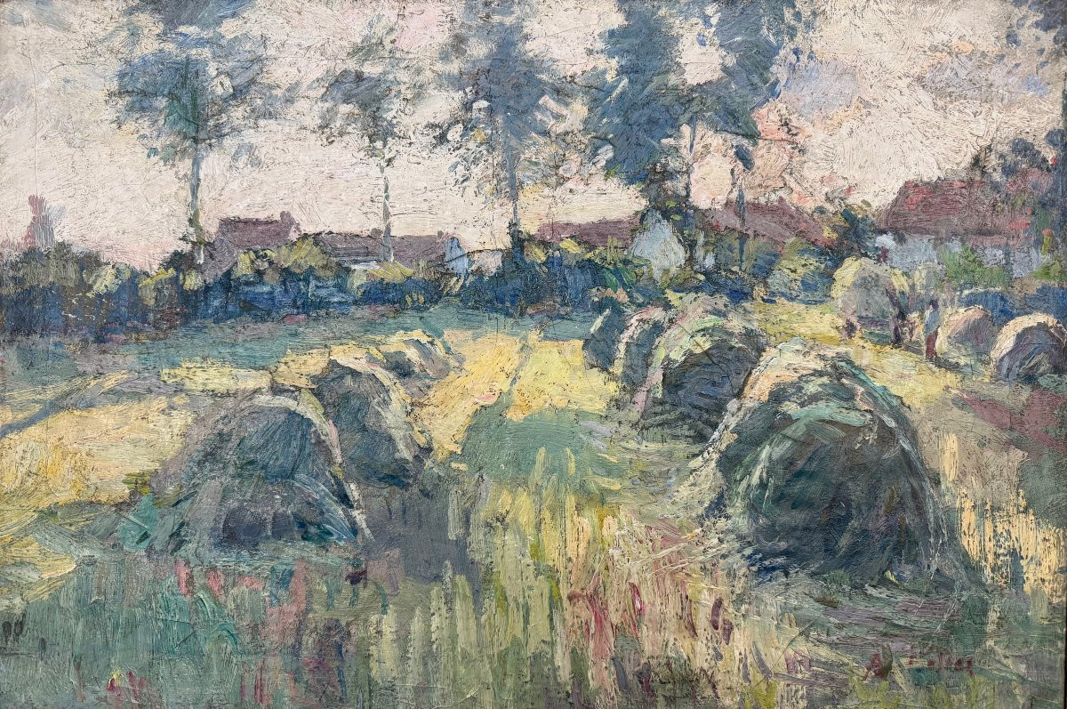 Lively Countryside Landscape, Oil On Canvas Signed By Adolphe Keller (1880-1968) Impressionism-photo-2