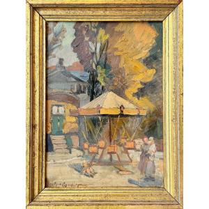 Le Manège de Nestor CAMBIER (1879-1957) - Huile sur carton- Impressionnisme