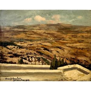 Le Mont des Oliviers (1904), Orientalisme, Huile sur panneau signée  de Louis Gustave CAMBIER 