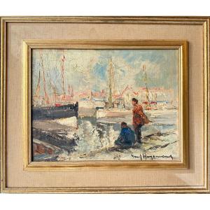 Les Pêcheurs, Huile sur panneau signée de Paul HAGEMANS (1884-1959).