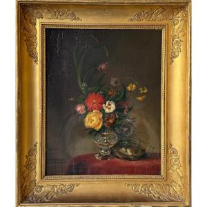 Fleurs dans le goût de l'école Hollandaise, XIXème, Huile sur panneau