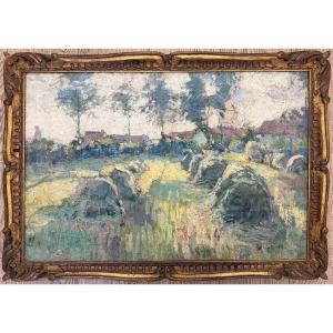 Paysage de campagne animé, huile sur toile signée de Adolphe KELLER (1880-1968) Impressionnisme