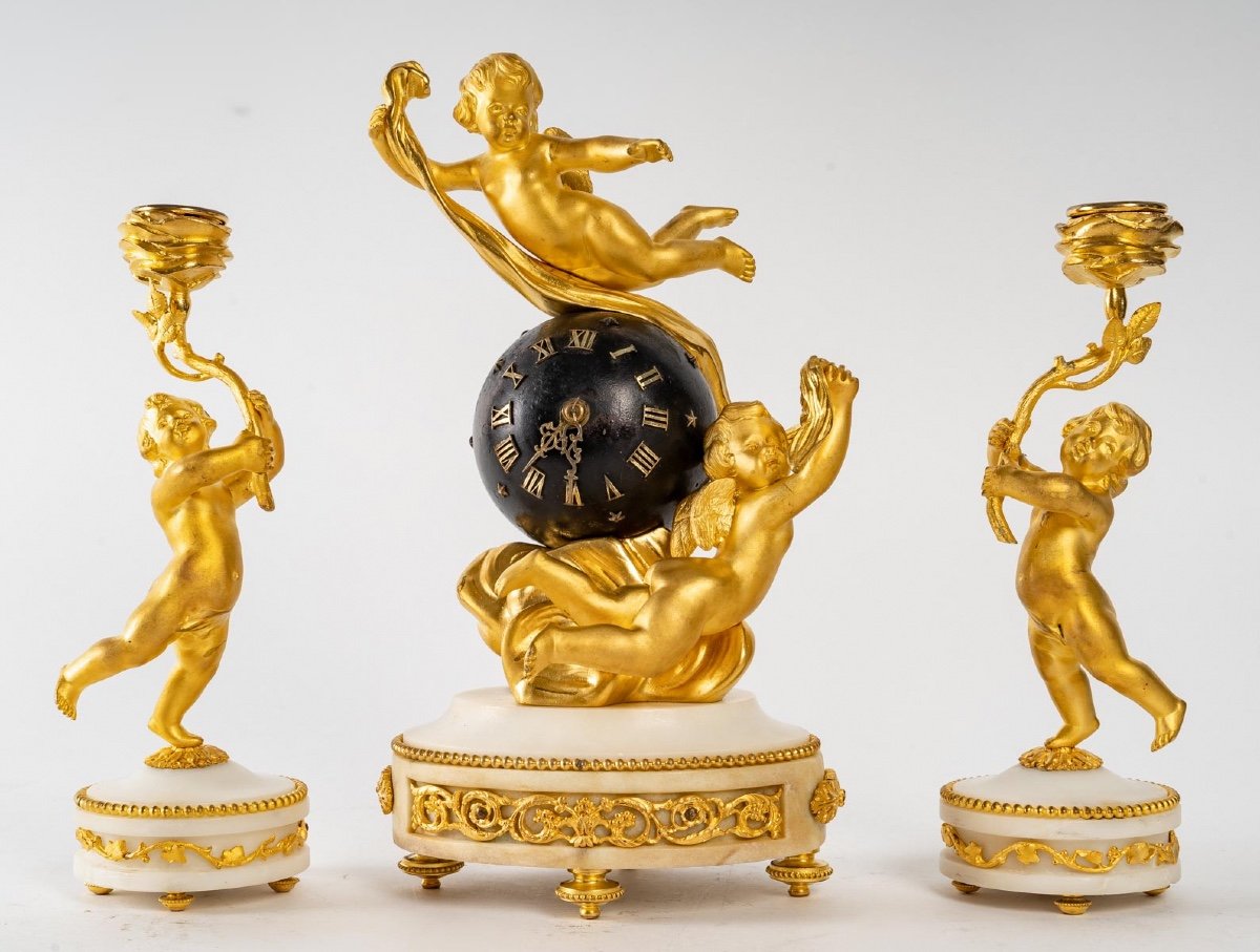 Garniture De Cheminée Miniature En Bronze Doré Fin XIXème Siècle 