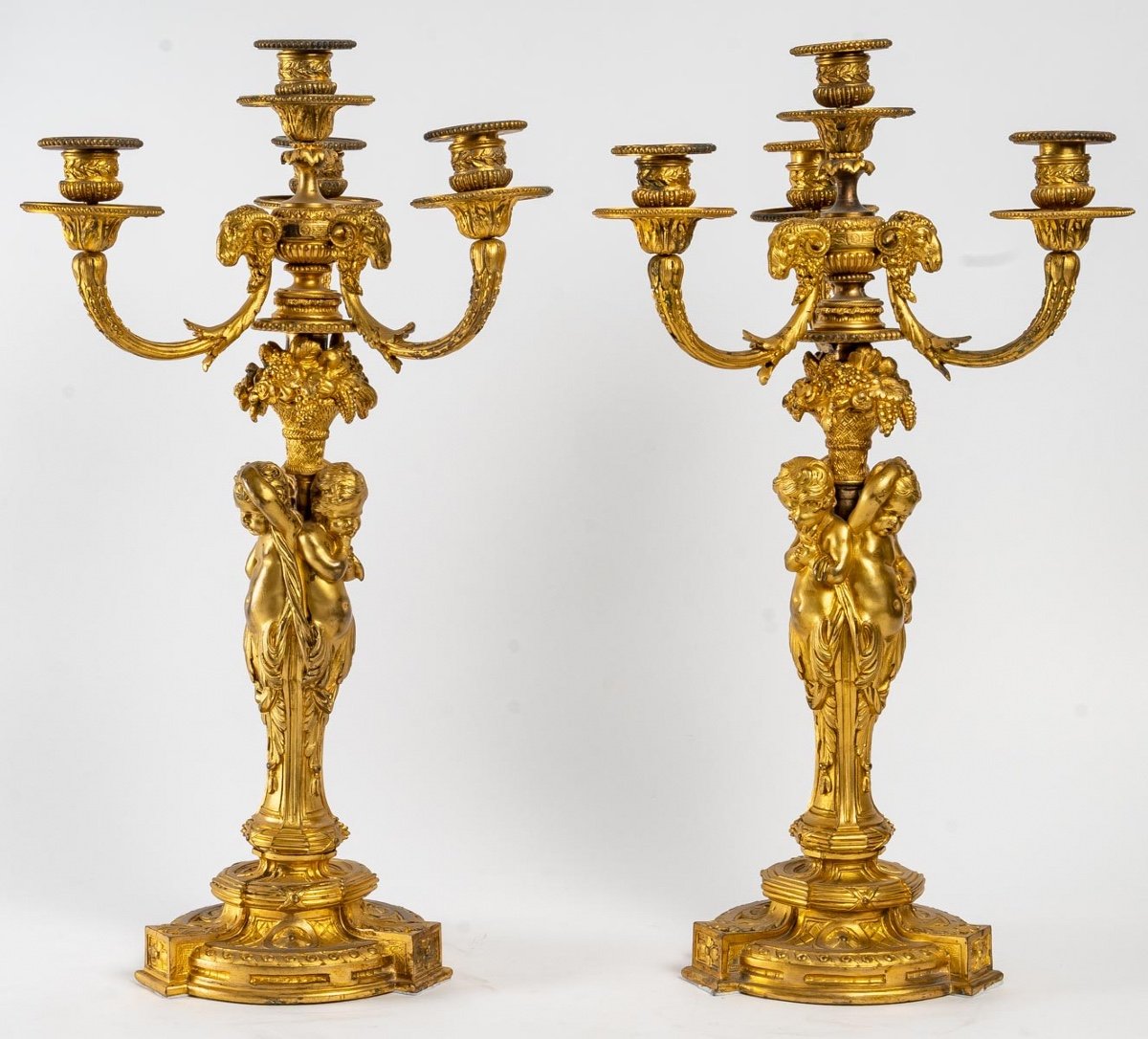 Pair Of Candelabras In Gilt Bronze Late Nineteenth Century-photo-2