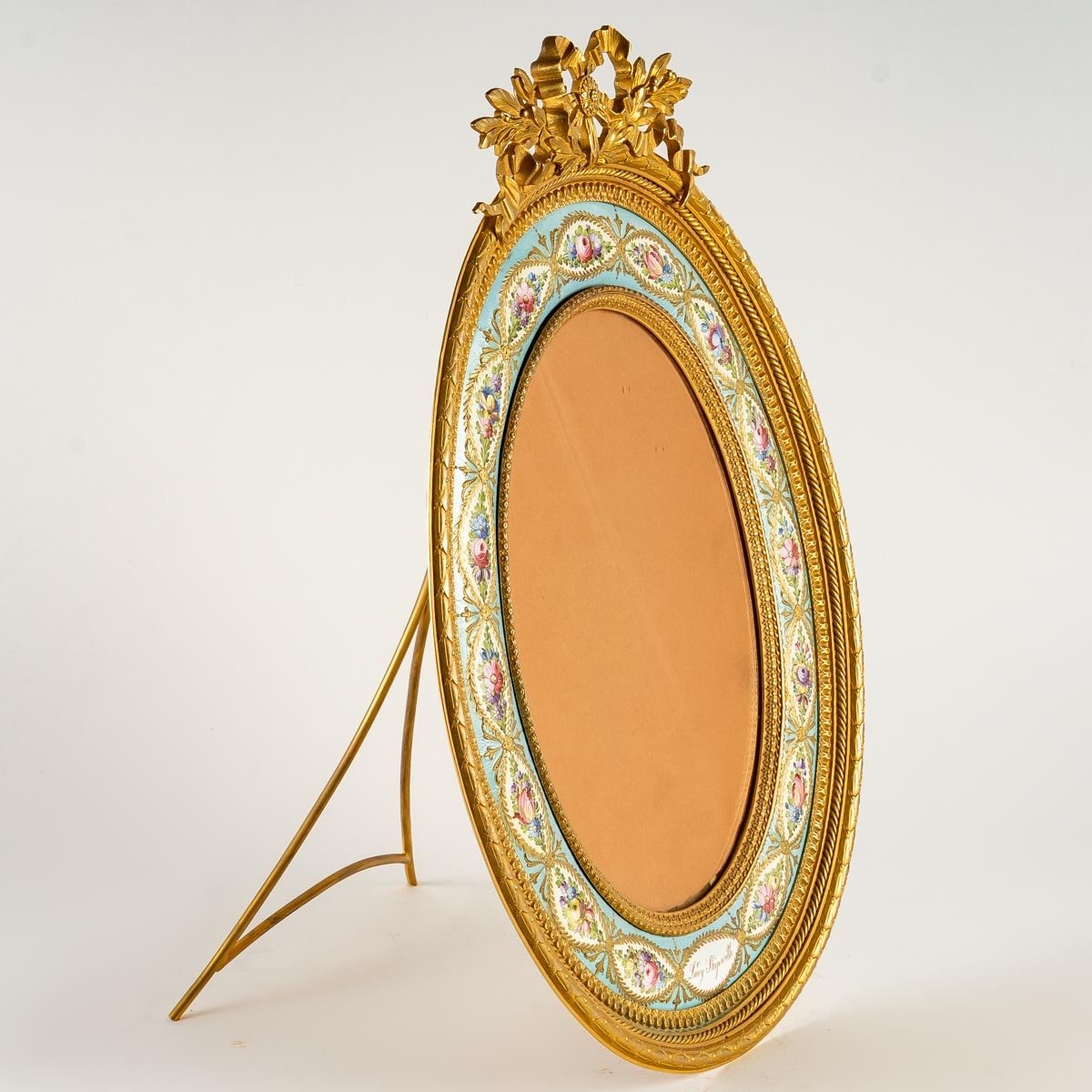 Photo Frame In Bronze Enamel Set In Oval Shape Late Nineteenth Century-photo-2