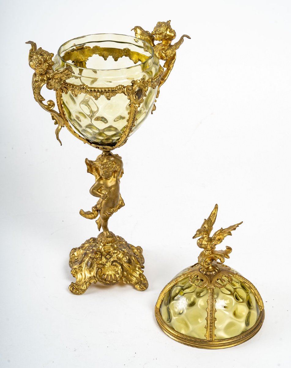 A Cup On Foot In Molded Glass And Gilt Bronze Late Nineteenth Century-photo-4