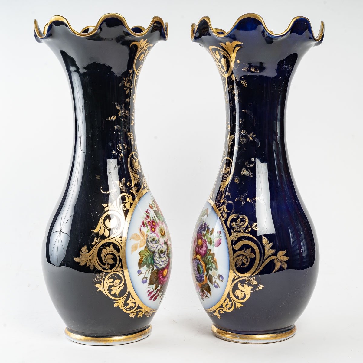 Paire De Vases En Porcelaine De Bayeux Fin XIXème Siècle -photo-3