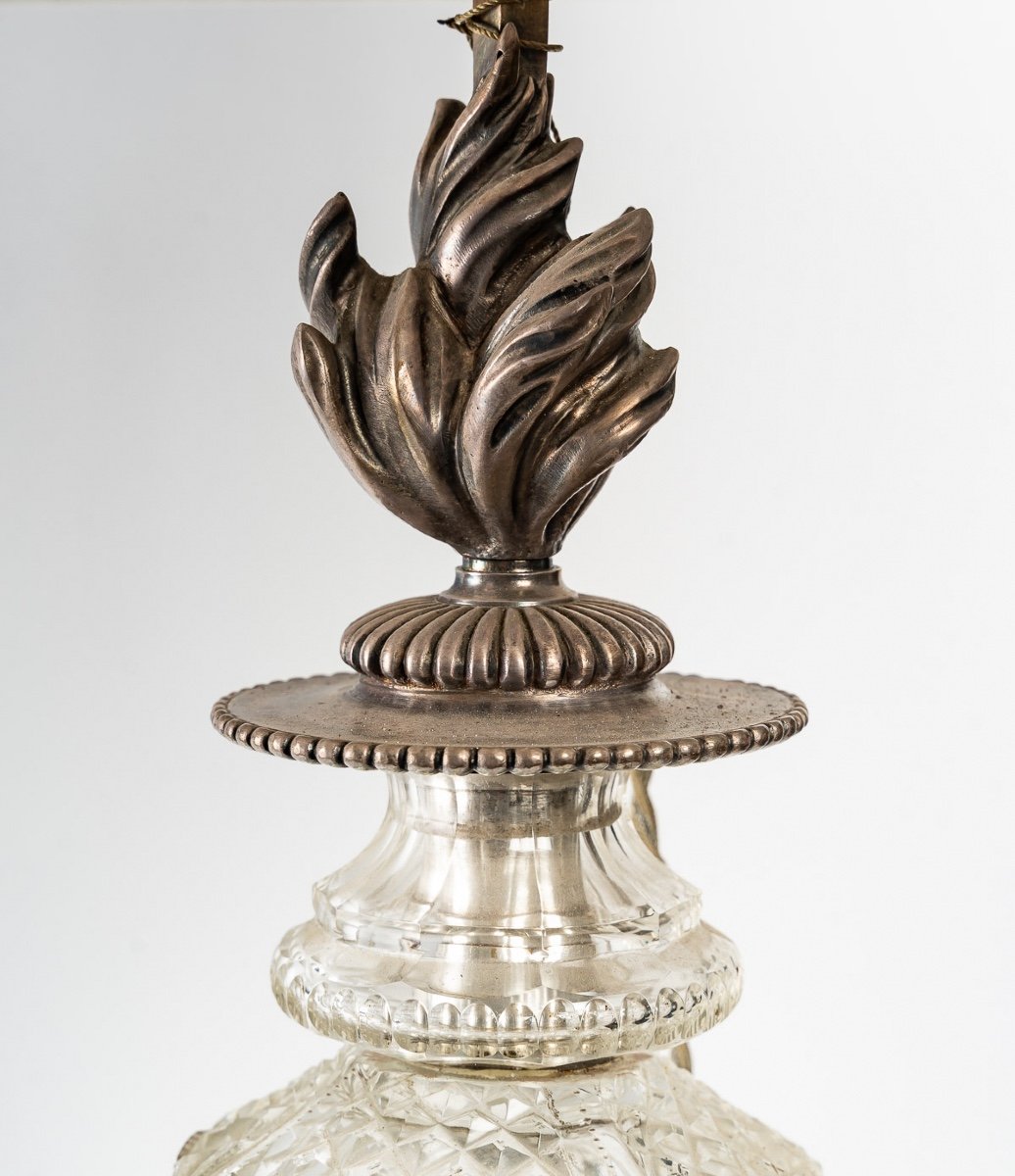 Lampe En bronze Argenté Et Cristal Fin XIXème Siècle -photo-4