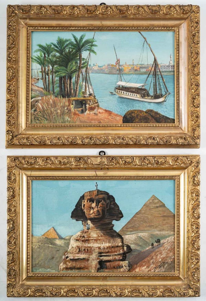 Pair Of Orientaliste Oil Paintings On Canvas With Golden Wood Frames