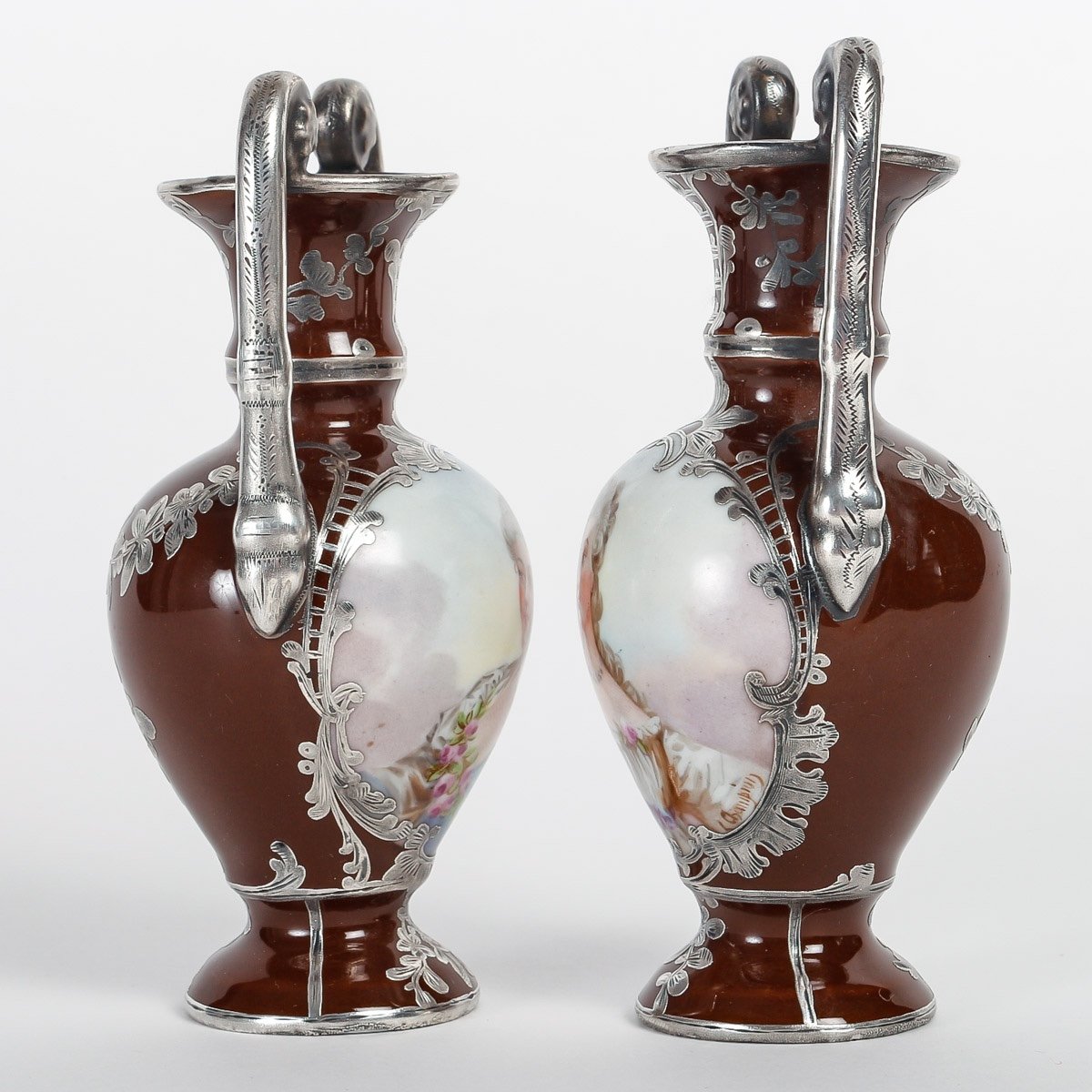 A Pair Of Miniature Porcelain And Silver Vases Late Nineteenth Century-photo-3