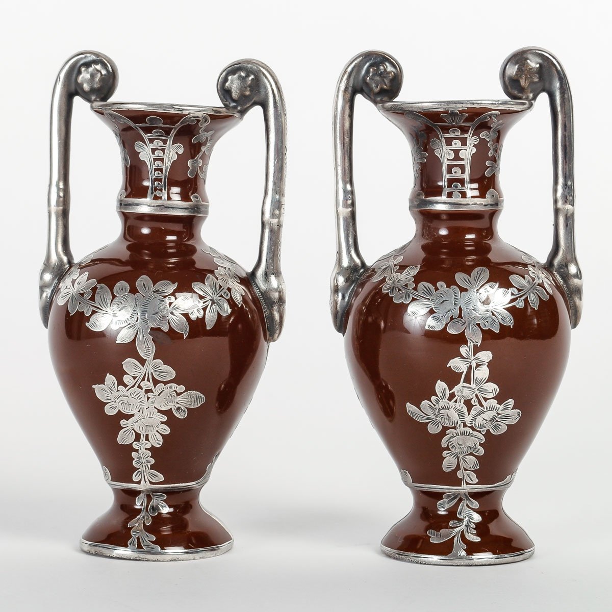A Pair Of Miniature Porcelain And Silver Vases Late Nineteenth Century-photo-4
