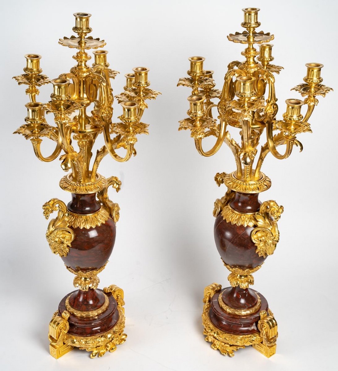 Pair Of Girandoles In Red Marble And Gilt Bronze XIXth Century-photo-3