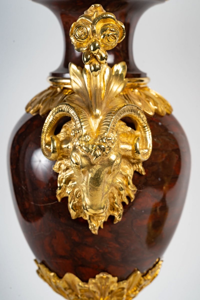 Paire De Girandoles En Marbre Rouge Et Bronze Doré XIXème Siècle -photo-6