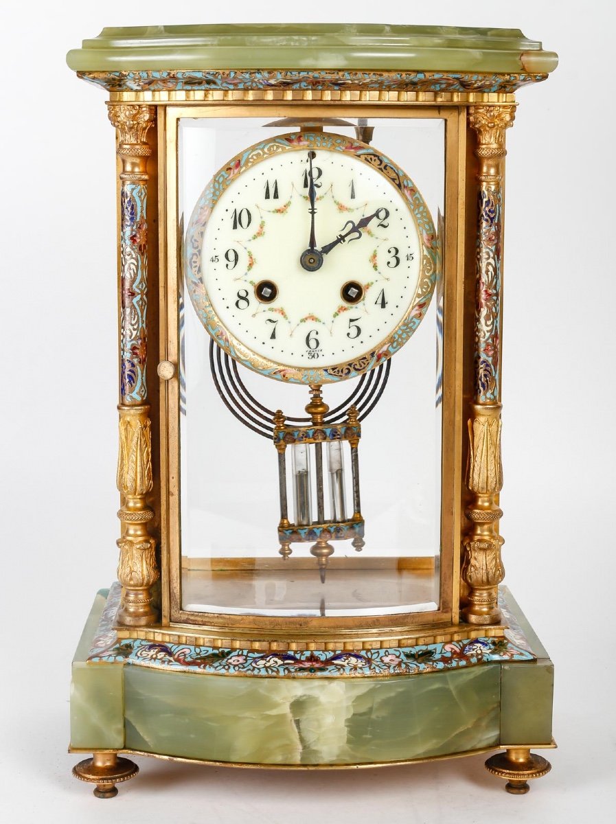 Cloisonne And Gilt Bronze Trim, Green Onyx Late Nineteenth Century-photo-2