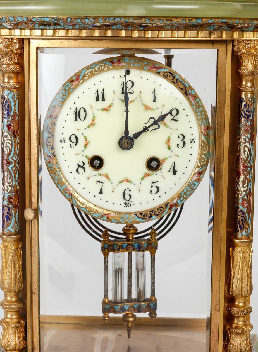 Cloisonne And Gilt Bronze Trim, Green Onyx Late Nineteenth Century-photo-3