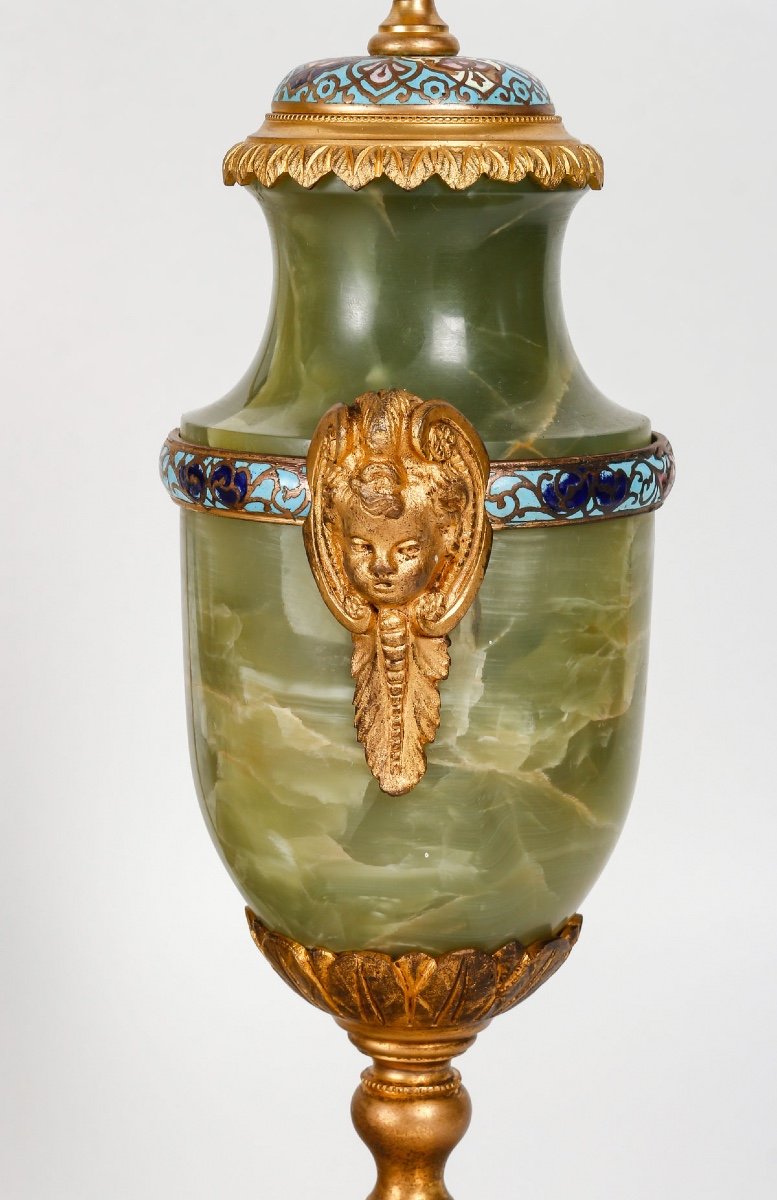 Cloisonne And Gilt Bronze Trim, Green Onyx Late Nineteenth Century-photo-5