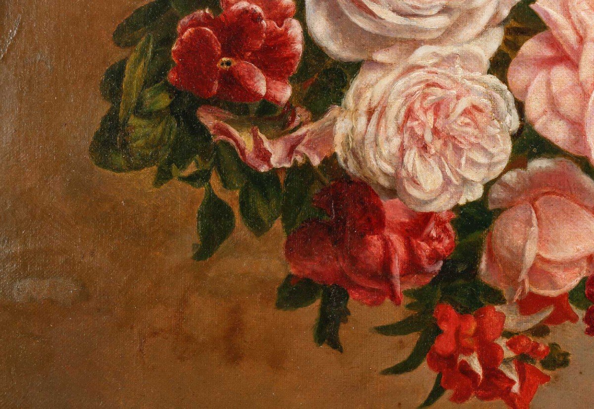 Painting Oil On Canvas Flowers Circa 1880-photo-5