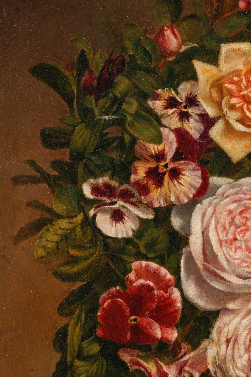 Tableau Huile Sur Toile Fleurs Circa 1880-photo-6