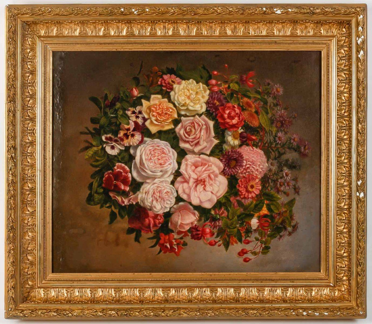 Painting Oil On Canvas Flowers Circa 1880