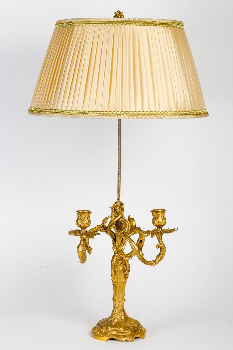 Louis XV Style Gilded Bronze Lamp Circa 1880 Signed Rambaud-photo-2