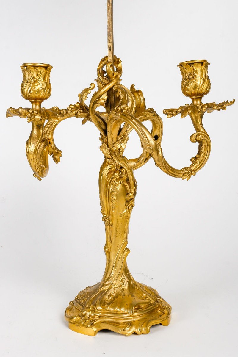 Louis XV Style Gilded Bronze Lamp Circa 1880 Signed Rambaud-photo-3