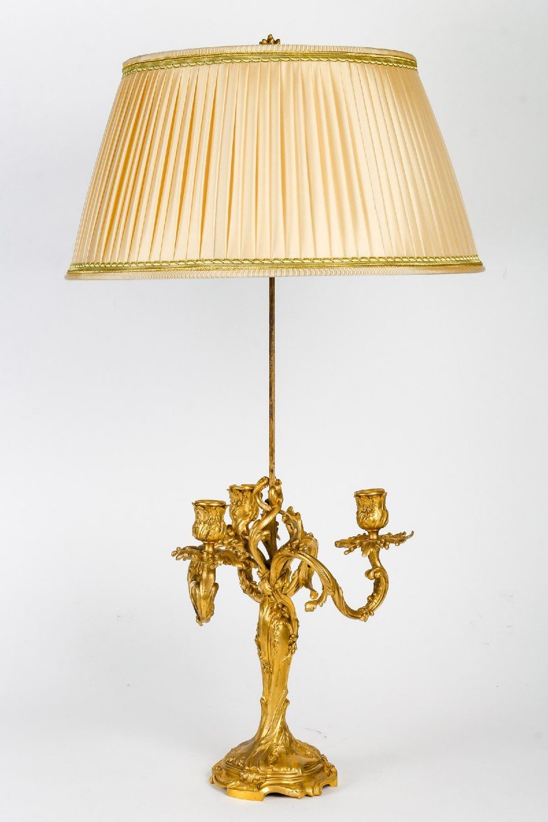 Louis XV Style Gilded Bronze Lamp Circa 1880 Signed Rambaud