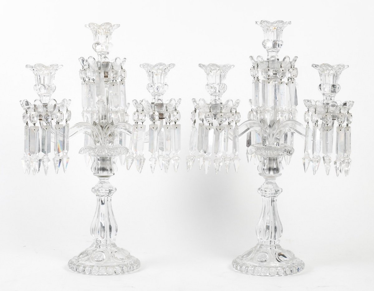 A Pair Of Baccarat Crystal Candelabra 20th Century-photo-2