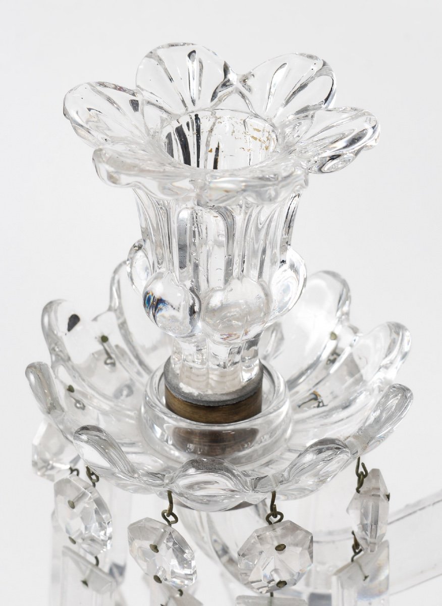A Pair Of Baccarat Crystal Candelabra 20th Century-photo-7