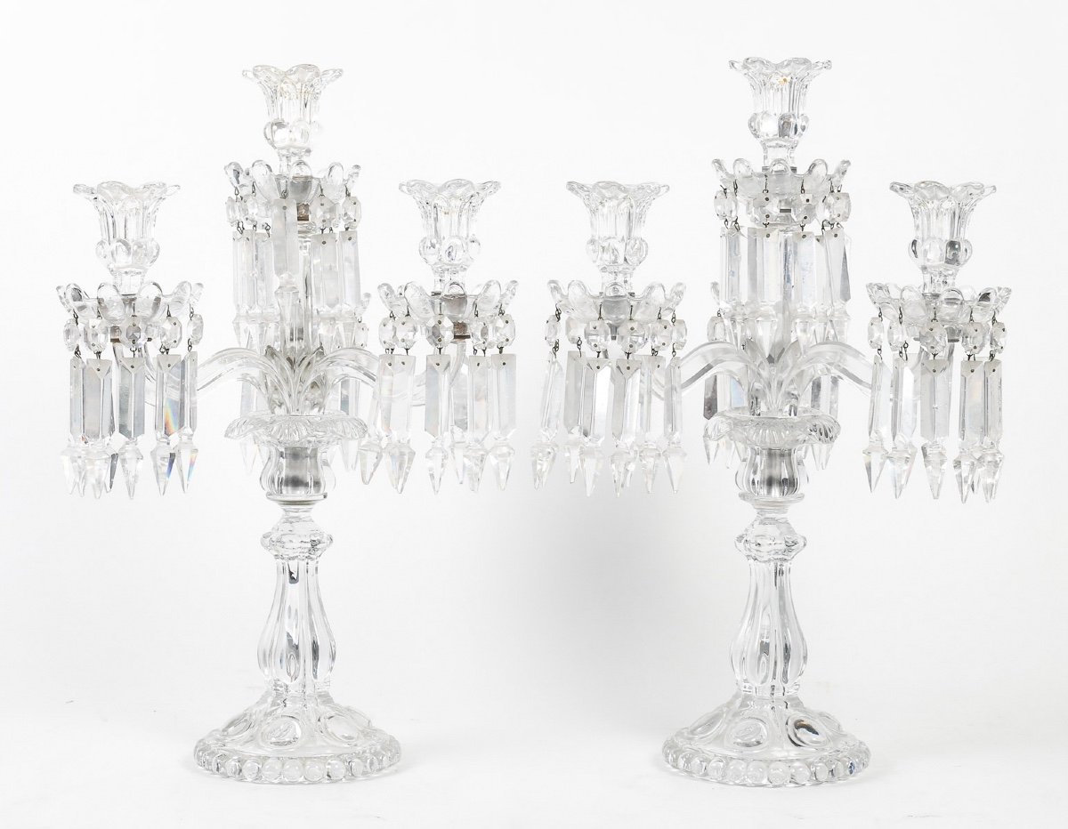A Pair Of Baccarat Crystal Candelabra 20th Century-photo-8