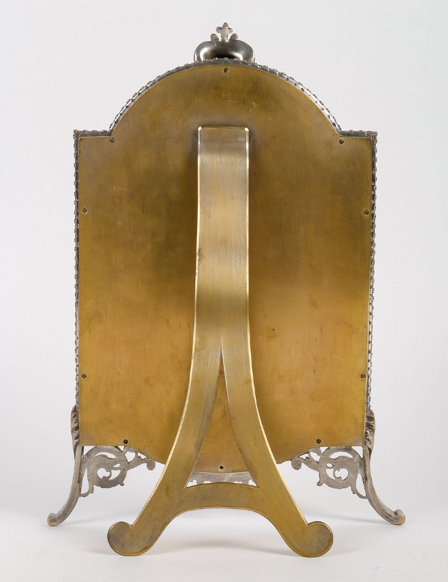 A Table Mirror In Silvered Bronze And Cloisonné Enamel 19th Century -photo-4