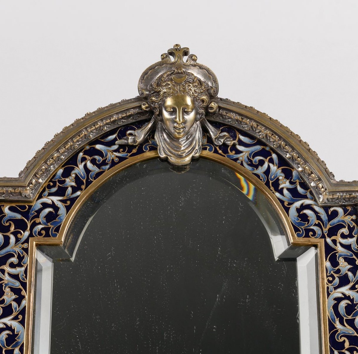 A Table Mirror In Silvered Bronze And Cloisonné Enamel 19th Century -photo-1
