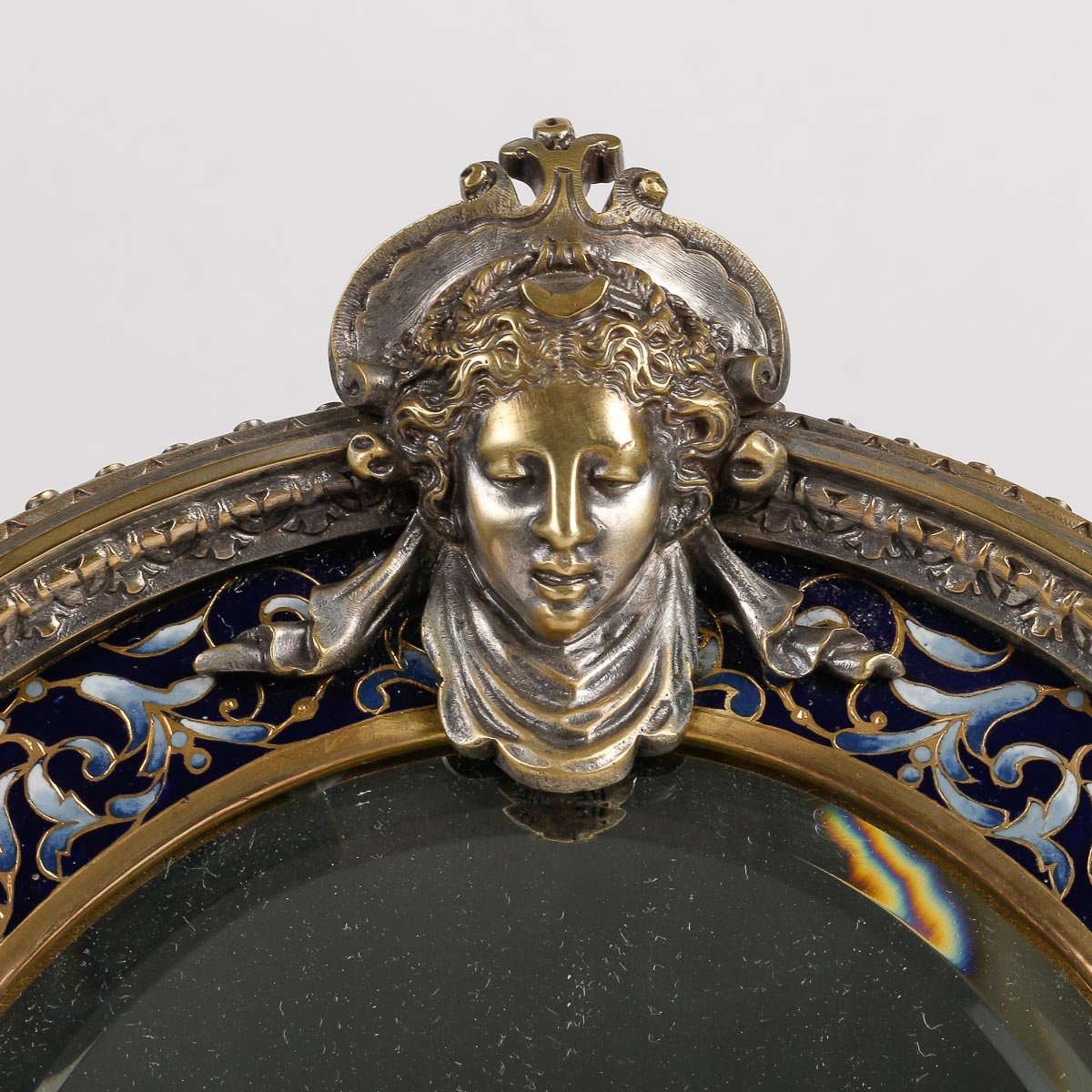 A Table Mirror In Silvered Bronze And Cloisonné Enamel 19th Century -photo-2