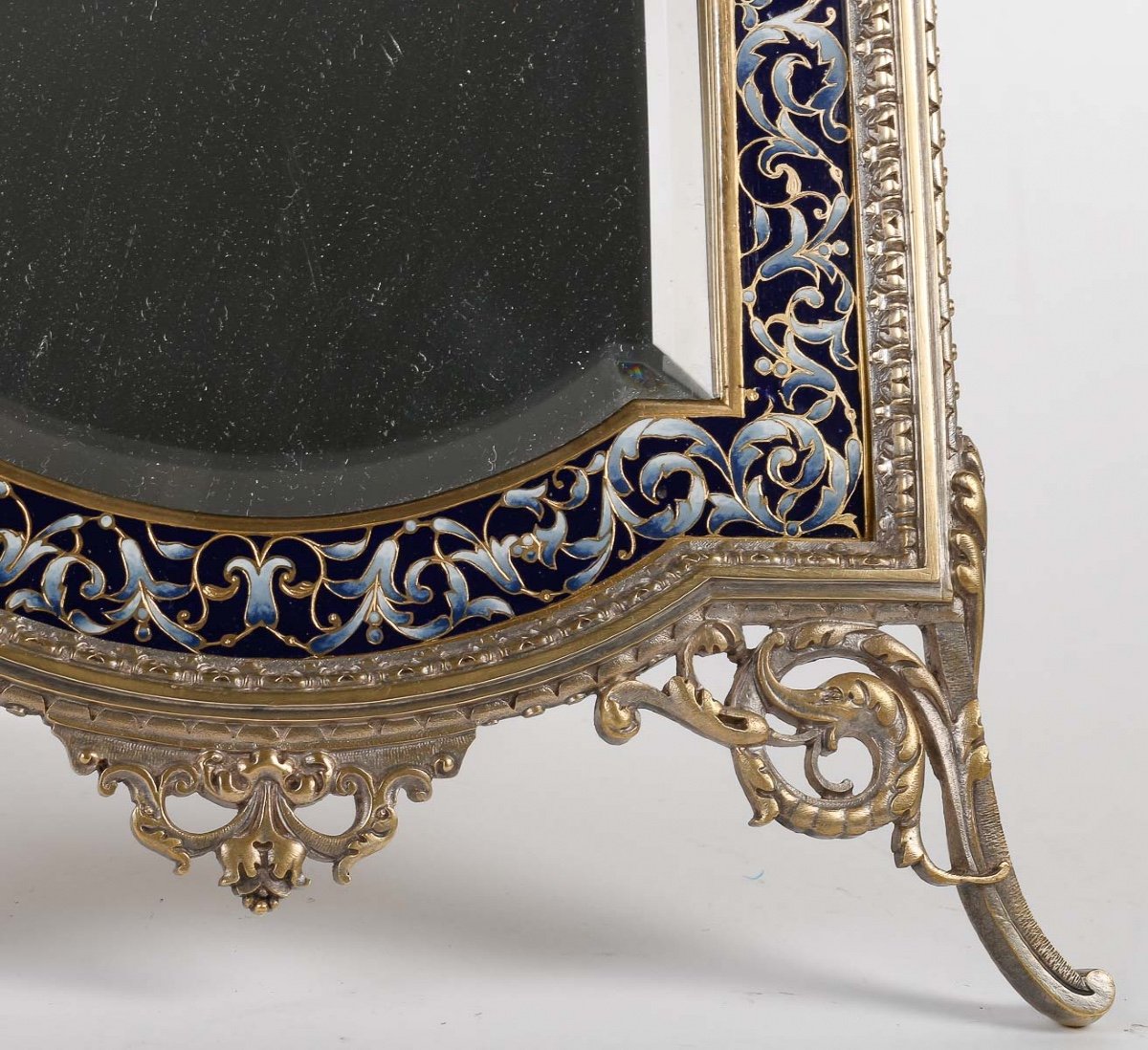 A Table Mirror In Silvered Bronze And Cloisonné Enamel 19th Century -photo-3