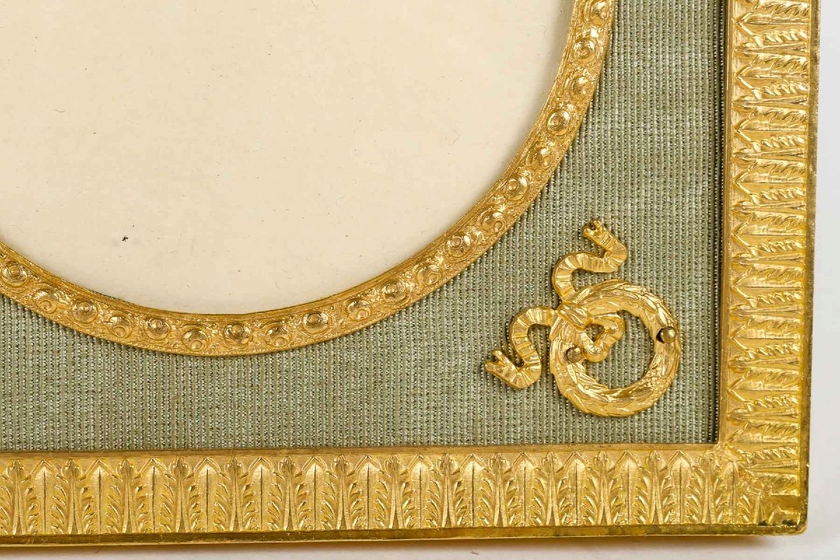 Cadre photo double en bronze doré et moire verte, France, fin du XIXᵉ siècle-photo-2