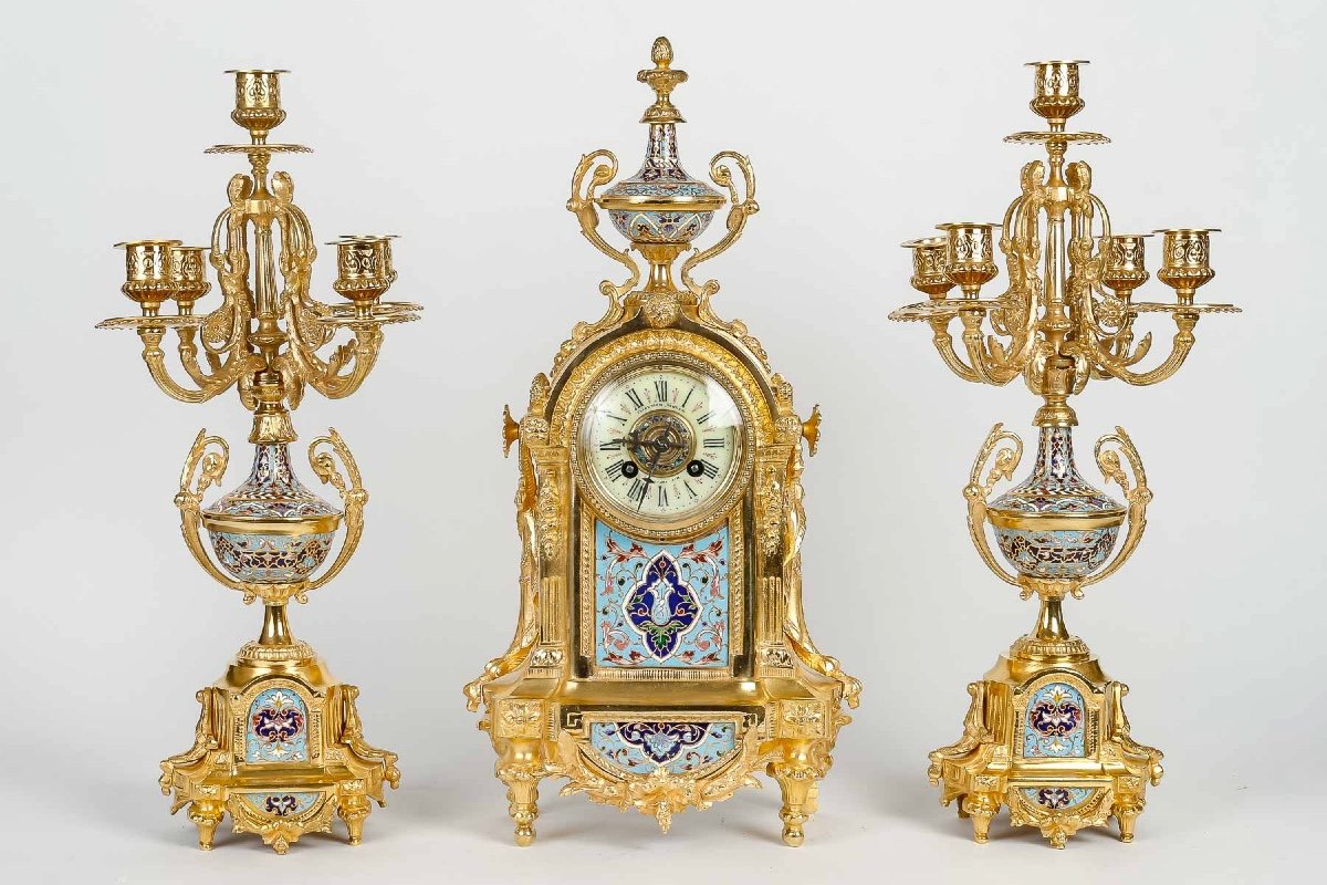 Fireplace Trim In Gilt Bronze And Cloisonné Enamel Late 19th Century 