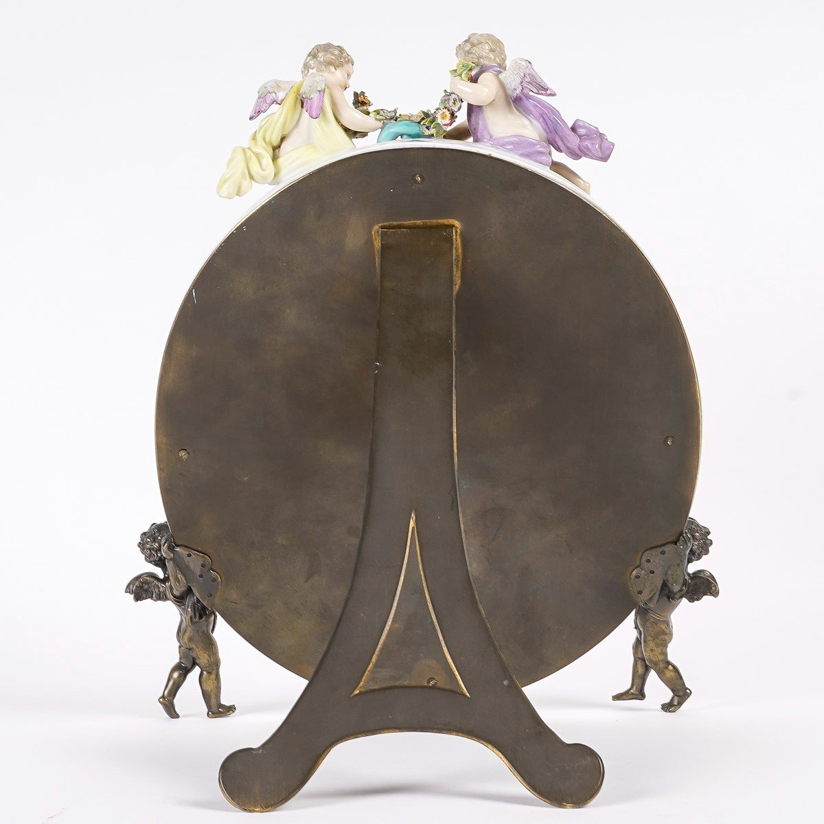 Miroir De Table En Porcelaine de Meissen  Et Bronze Fin XIXème Siècle-photo-3
