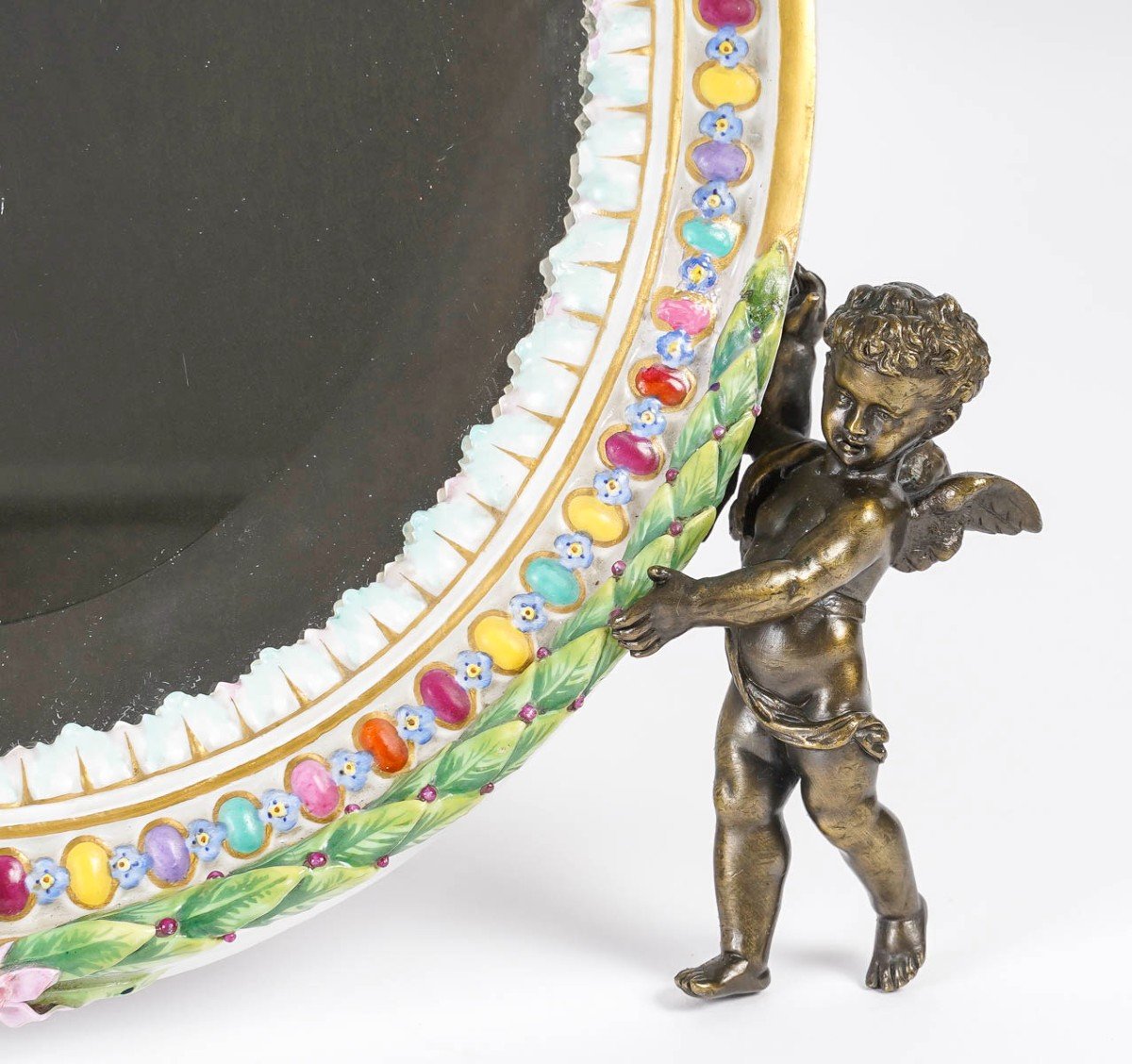 Miroir De Table En Porcelaine de Meissen  Et Bronze Fin XIXème Siècle-photo-3