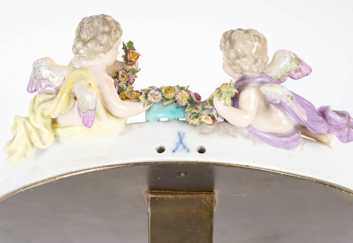 Miroir De Table En Porcelaine de Meissen  Et Bronze Fin XIXème Siècle-photo-7