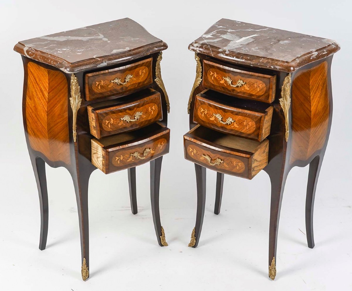 A Pair Of Late 19th Century Marquetry Nightstands -photo-2